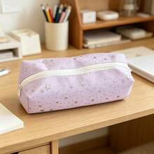 Star Polka Dot Ins Minimalist Canvas Pencil Case, Large Capacity Stationery Storage Bag, Durable Smooth Zipper - A - View 9