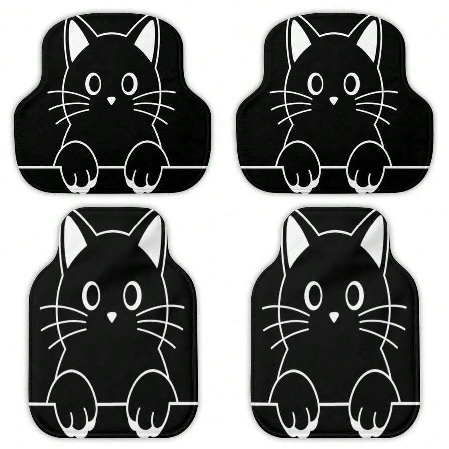 1pc/4pcs Car Floor Mats And Trunk Mats, Multiple Sizes Available, Polyester Material, Cat Theme, All-Weather Use, Suitable For Trucks/Sedans/SUVs, 95% Vehicle Compatibility, Ideal Holiday/Thanksgiving Gift, Fashionable Car Interior Protection - Cat - View 1