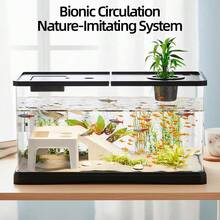 Acuario de escritorio pequeño de acrílico transparente con tapa de plantas, tanque de acuario mini de autocirculación para Betta y peces dorados, acuario de paisaje de sobremesa para decoración del hogar y oficina - Ver 4