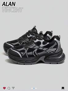 Alan Vincent [Free Returns] [City Sports Shoes Series] Black Sports Shoes Women's New Thick Sole Sneakers Comfortable Fashion Running Shoes Casual Sports Shoes Women's Outdoor Shoes Women's Shoes Breathable Mesh - Black - View 3