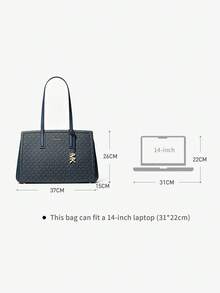 Michael Kors MK Laila 中號女款皮革托特包，休閒單肩包，經典通勤手提包，適合購物與旅行 - 寶藍色 - 查看 5