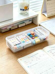 4-Compartment Storage Box, Snap-Lock Transparent PP Material, Multi-Functional Storage Box With Lid, Suitable For Poker Cards, Learning Stationery, Erasers, Creative Tools Storage, Portable Divided Organizer Box, Suitable For Office Desk, Living Room, Drawer, Bedroom And Other Scenarios Organization And Storage Tools, Crafts, Cards, Card Games, Plastic Storage Box, Compact Storage Box, Minimalist Storage, Lightweight Storage - Multicolor - View 7