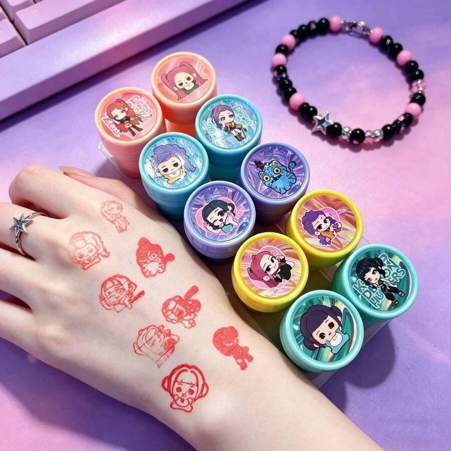 10pcs K-POP Girl Group Collectible Self-Inking Stamp Set, Cute Chibi Character Decorative Stamps, Suitable For Room Decor, Home Decor, Multi-Functional Craft Stamps, Decorative Wall Stickers, Applicable For Halloween, Christmas, Back To School, Autumn Decor, Scrapbooking, Planner Decoration, DIY Projects And Card Making, Premium Stationery Gift Box, Gift For K-POP Fans And Boyfriend, Great Gift For Craft Enthusiasts - Multicolor - View 1
