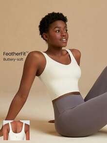 GLOWMODE FeatherFit™ Short Tank Top With U-Back, For Low-Impact Activities Like Yoga And Everyday Wear In Autumn And Winter - Creamy White - View 1