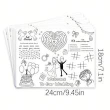 10pcs Wedding Welcome Mats And Coloring Cards, Interactive Wedding Theme Word Puzzles, Number Games, Heart And Cake Patterns, Paper Material, Suitable For Wedding Party Favors And Guest Entertainment, Wedding Supplies - Wedding Game Cards - View 2