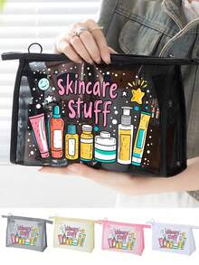 Mesh Makeup Bag With Cosmetic Mask Pattern, With "Skincare Products" Letter Pattern, Multi-Functional Makeup Bag, Portable Storage Bag, Makeup Bag, Skincare Bag, Travel Essentials, Dorm Supplies, Bathroom Storage, Jewelry Storage, Lip Gloss And Cosmetic Storage Bag, School Supplies Bag, Makeup Bag Holiday Essentials, Cosmetic Storage, Wedding Bride Gift, Mother's Day Gift, Birthday Gift, Gift For Friends And Teachers - Multicolor - View 4