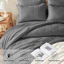 Zzlpp - 7 Piece Complete Duvet Set, Cream Tufted Bed In A Bag With Duvet And Sheets, All Season Boho Bedding Set With 1 Duvet, 2 Decorative Pillowcases, 2 - 深灰色 - 查看 3