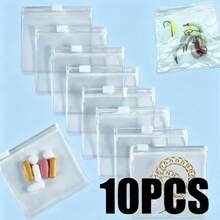 10/30/50pcs Transparent Zipper Storage Bags, Reusable Mini Storage Bags, Thick Material, Sliding Lock Seal, Leak-Proof And Waterproof, Suitable For Jewelry, Pills, Cosmetics And Daily Small Items, Lightweight And Portable, Perfect For Travel, Daily Use And Back To School Season - Clear - View 3