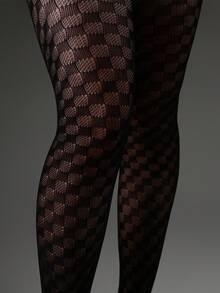 1pc Sexy Elastic Tight Leggings, Vintage Checkerboard Jacquard Hollow Fishnet Tights, Spring/Summer Thin Women's Y2K Millennium Style Pantyhose, Halloween Costume Fashion Versatile Black Stockings, Suitable For Home, Office, Travel, Vacation Wear - Black - View 4
