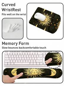 黑金日月桌墊套組－大尺寸星空占星電競滑鼠墊，附鍵盤與滑鼠手腕墊，防滑防水加長桌墊，復古神秘設計，適用居家辦公室 - 查看 8