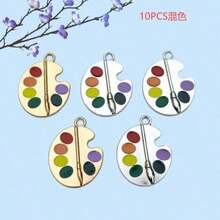 10PCS Mixed Color Vintage Gold & Silver Alloy Paintbrush Palette Pendant With Hole, DIY Necklace Keychain Charm Jewelry Accessories - Drawing Board - View 1