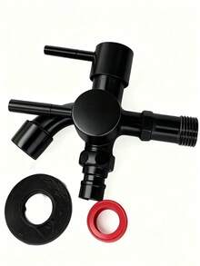 Heavy Duty Stainless Steel Dual Head Faucet, Multifunctional Irrigation Tap, Rust-Resistant Durable Metal Faucet With Separate Hot And Cold Control, Indoor And Outdoor Universal Use Faucet, G1/2 Metric Thread Connection, Equipped With Plug Valve, Wall-Mounted Design, Includes Installation Accessories, Suitable For Lawn Watering, Washing Machine, Shower, Bathtub And Garden Hose Connection, Modern Home Essential Accessory - Black - View 3