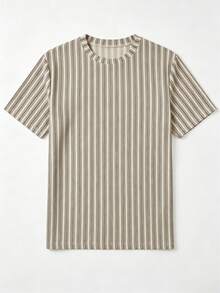 Men's Summer Striped Crew Neck Casual T-Shirt And Casual Long Pants Loungewear Set - Light Grey - View 4