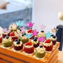 150pcs PU Heart-Shaped Cupcake Toppers, Colorful Cake Decorations, Crown And Star Cake Toppers, Suitable For Weddings, Parties, Birthdays, Baking, DIY Desserts, Fruits, Cakes - Multicolor - View 6