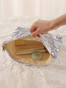 1 pieza Bolsa de almacenamiento de cosméticos portátil con patrón de conchas marinas & estrellas de mar, impresión de doble cara, bolsa de maquillaje con cremallera para viaje, organizador multifuncional de artículos de tocador - Multicolor - Ver 2