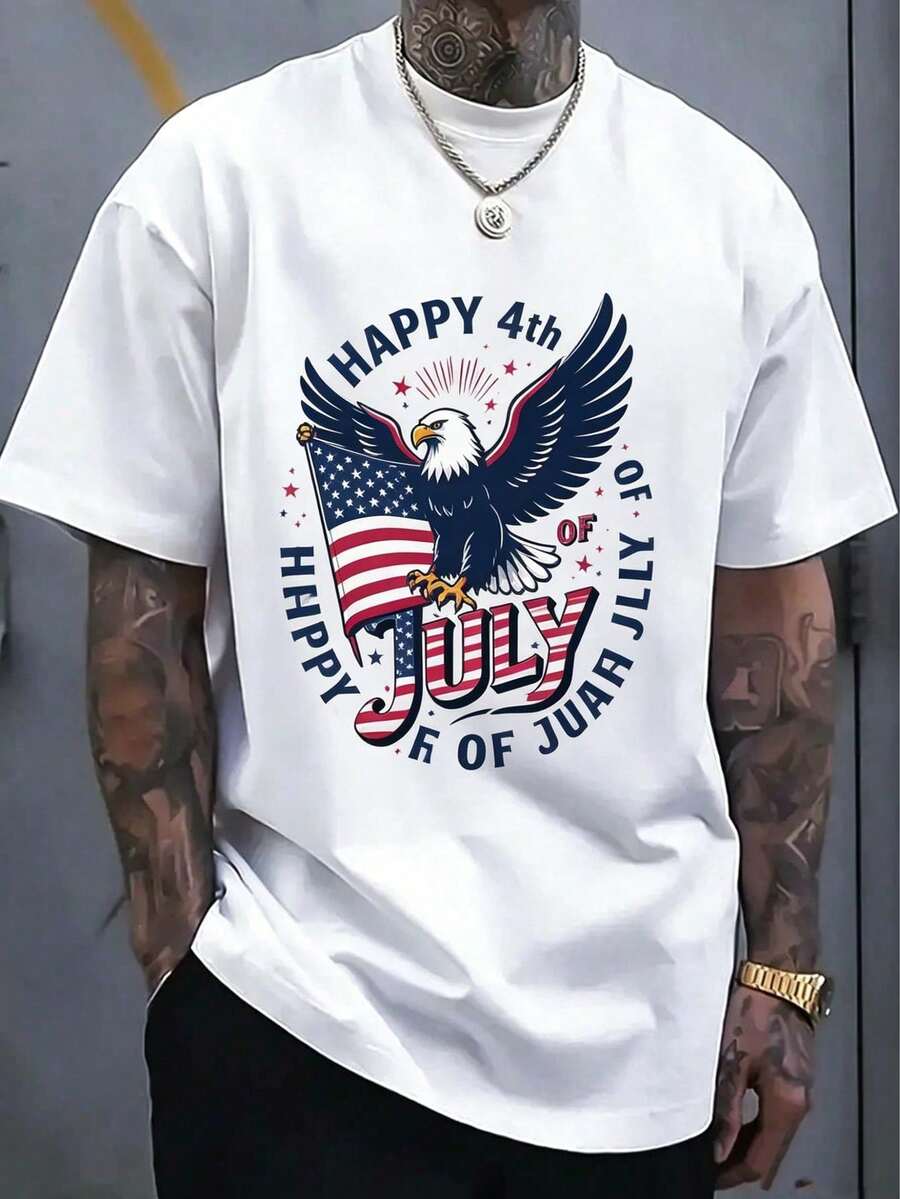 100%Pure Cotton7Month4Happy Day T Street Hip-Hop Style Men's Shirt T Shirt - 白色 3 - 查看 1