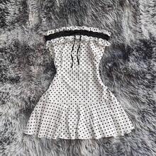 Vestido corto ajustado sin tirantes, con lazo, lunares y estilo, para chicas sensuales y atrevidas - Negro - Ver 5