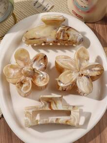 4 件 ABS 材质波西米亚甜美卡其色大理石纹半圆雏菊花方形发夹头饰适合海滩、春夏秋季时尚爪夹秋季发饰优雅发夹发夹适合冬季度假装女士 - 彩色 - 查看 6