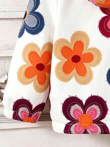 Tween Girl Floral Cartoon Print Warm Hooded Jacket - White - View 7