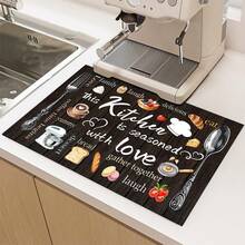1pc Kitchen-Themed Diatomaceous Earth Kitchen Counter Mat, Highly Absorbent, Suitable For Tableware, Coffee Machine, Microwave, Etc. Fashionable Watercolor Design, Ideal Choice For Modern Kitchen. - Multicolor - View 15