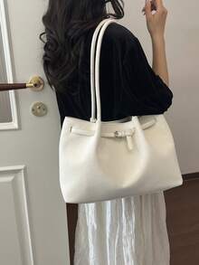 Premium Fashion Versatile Shoulder Commuter Bag For Women, Spring/Summer New Style, Large Capacity Tote Bag For Students, Woven Shopping Bag - White - View 5