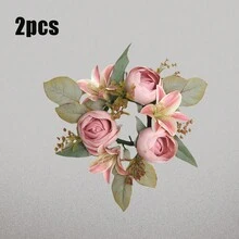1pc/2pcs Wedding Candle Holder Garland Artificial Rose Candle Ring Wedding Table Decor Silk Candle Home Centerpiece Party Decoration Gift Birthday Graduation - View 24