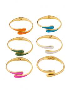 1pc Fashion Exaggerated Metal Enamel Geometric Water Drop Shape Round Bracelet Suitable For Women's Daily And Party Wear - Geometry - View 10