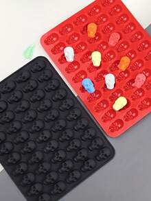 50/100 Cavity Skull Mold, Multi-Grid 3D Skull Shape, Red And Black Dual-Color Silicone Tray, Mold Matching Silicone Dropper Set, Multi-Functional High-Temperature Resistant Non-Stick Easy Release Easy Clean Reusable Chocolate, Cake, Soap And Ice Cube Mold, Suitable For Making Cakes, Candies, Soaps, Jellies, Puddings And Party Snacks - Multicolor - View 4