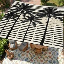 1pc Striped Coconut Tree Silhouette Pattern Sun Shade Sail, Large Size Outdoor Sun Protection Canopy, Modern Print Awning For Garden Patio Yard Decor, Includes Fixing Rope - Black and White - View 4