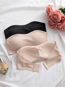 Conjunto de 3 piezas Sujetadores sin costuras elegantes y cómodos de un solo hombro para mujer, multicolor - Azul lavado medio - Ver 1