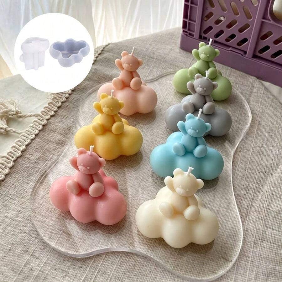 SILIKE LUFEI 2 Buah Cetakan Silikon Tanah Liat Set Lilin Beruang & Awan Selamat Tinggal Cetakan Dekorasi Cocok Untuk Membuat Resin, Plester, Lilin, Produk Aromaterapi, Cetakan Silikon Pajangan Dekorasi Rumah - Selamat Tinggal Beruang & Jamur Awan - View 1