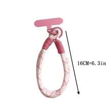 1 pieza Cordón de muñeca trenzado con doble nudo popular de INS, duradero y resistente al desgaste con colgante de flor, cadena anti-pérdida para teléfono, colgante para funda de teléfono, colgante para llavero - Rosa - Ver 5
