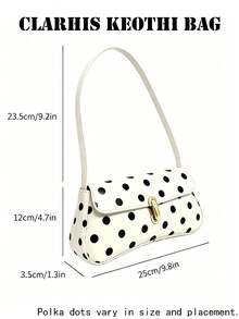 Tas Bahu Minimalis Motif Polka Dot PU, Bentuk Terstruktur Tahan Terhadap Keruntuhan dan Deformasi, Tali Bahu Lebar Terintegrasi Mengurangi Tekanan pada Bahu, Ruang Interior Dapat Menyimpan Kosmetik Kecil dan Dokumen Pribadi, Cocok untuk Pelajar, Pekerja Kantoran untuk Bepergian, Kencan Akhir Pekan, dan Jalan-jalan. - Putih - View 5