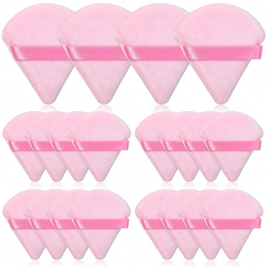 6/20/24/50/60/100 piezas Borla de polvo triangular, Borlas de polvo suelto para maquillaje, Borla de polvo fijador para maquillaje, Almohadillas de borla facial para polvo prensado, Aplicador de esponja de polvo para rostro y ojos (Rosa) - Rosa - Ver 1