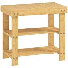 Natural Bamboo Shoe Bench, 2-Tier Shoe Rack, Integrated Seat, For Entryway, Hallway, 50 X 28 X 45 Cm - 自然色 - 查看 1