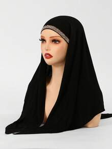1 pieza/2 piezas Pañuelo triangular de unicolor con pedrería para mujer, gorro interior islámico de unicolor casual antideslizante, minimalista y versátil, suave, cómodo y amigable con la piel, adecuado para uso diario, adecuado para todas las estaciones - 1 unidad - Bufanda triangular con pedrería - Ver 8
