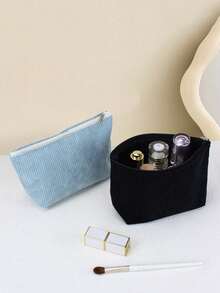 Estuche de Maquillaje de Pana con Cremallera, Estuche Organizador Multicolor para Cosméticos, Portátil para Viajes y Uso Diario - Rojo y blanco - Ver 1