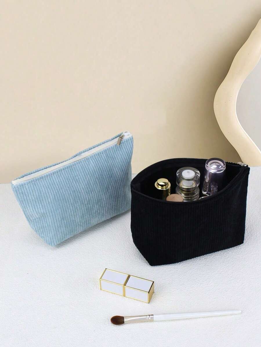 Estuche de Maquillaje de Pana con Cremallera, Estuche Organizador Multicolor para Cosméticos, Portátil para Viajes y Uso Diario - Rojo y blanco - Ver 1