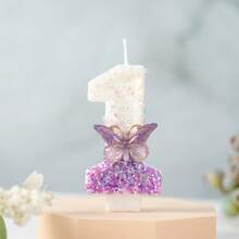 1PC Birthday Candle Gradient Purple Glitter Number 0-9 Candle With Purple Butterfly Decor, Cake Topper For Birthday Anniversary Party - Purple - View 2