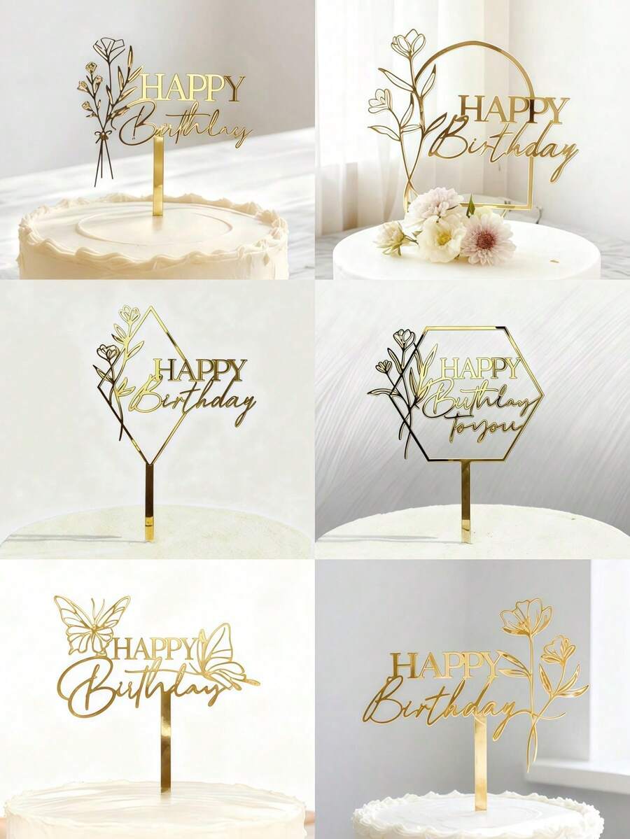 Shiny Birthday Cake Decoration, 3D Double-Sided Cake Topper, Perfect For Enhancing Birthday Cake Presentation, Also Suitable As Photo Booth Prop - Multicolor - View 1