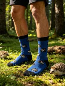 1 Paio di Calzini da Uomo Blu Klein con Stampa Integrale di Riccio Carino, Calzini a Mezza Gamba, Stile Mori per Outfit all'aperto, Calzini Lunghi a Cartone Animato, Stile Street per Uscite nel Bosco, Accessorio di Stile Personalizzato e Accattivante - Multicolore - Visualizzare 2