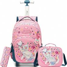 3pcs Tas Ransel Anak Perempuan dengan Tas Selempang, Tas Sekolah Beroda Motif Lucu, Tas Ransel Troli Ringan, Gaya Anak Perempuan untuk Kembali ke Sekolah - Tas koper anak-anak - View 14