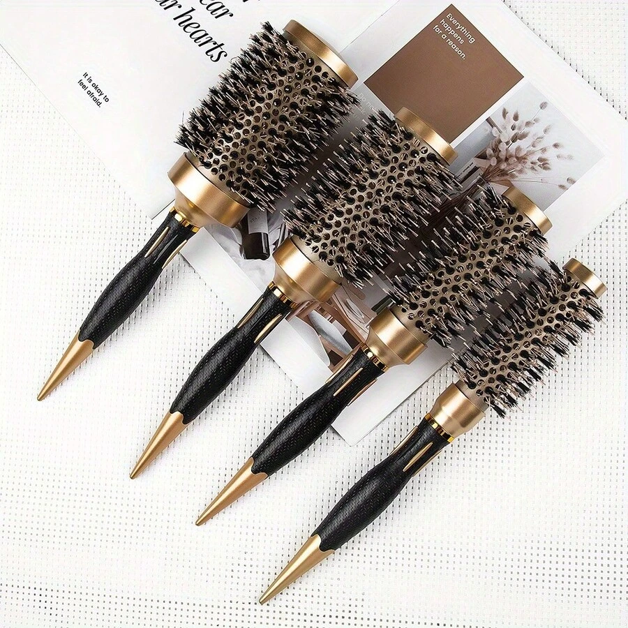 Gold Pointed Tail Aluminum Tube Ceramic Round Brush, For Styling, Volumizing And Curling; Heat-Conductive And Air-Purifying Hair Brush - Multicolor - View 1