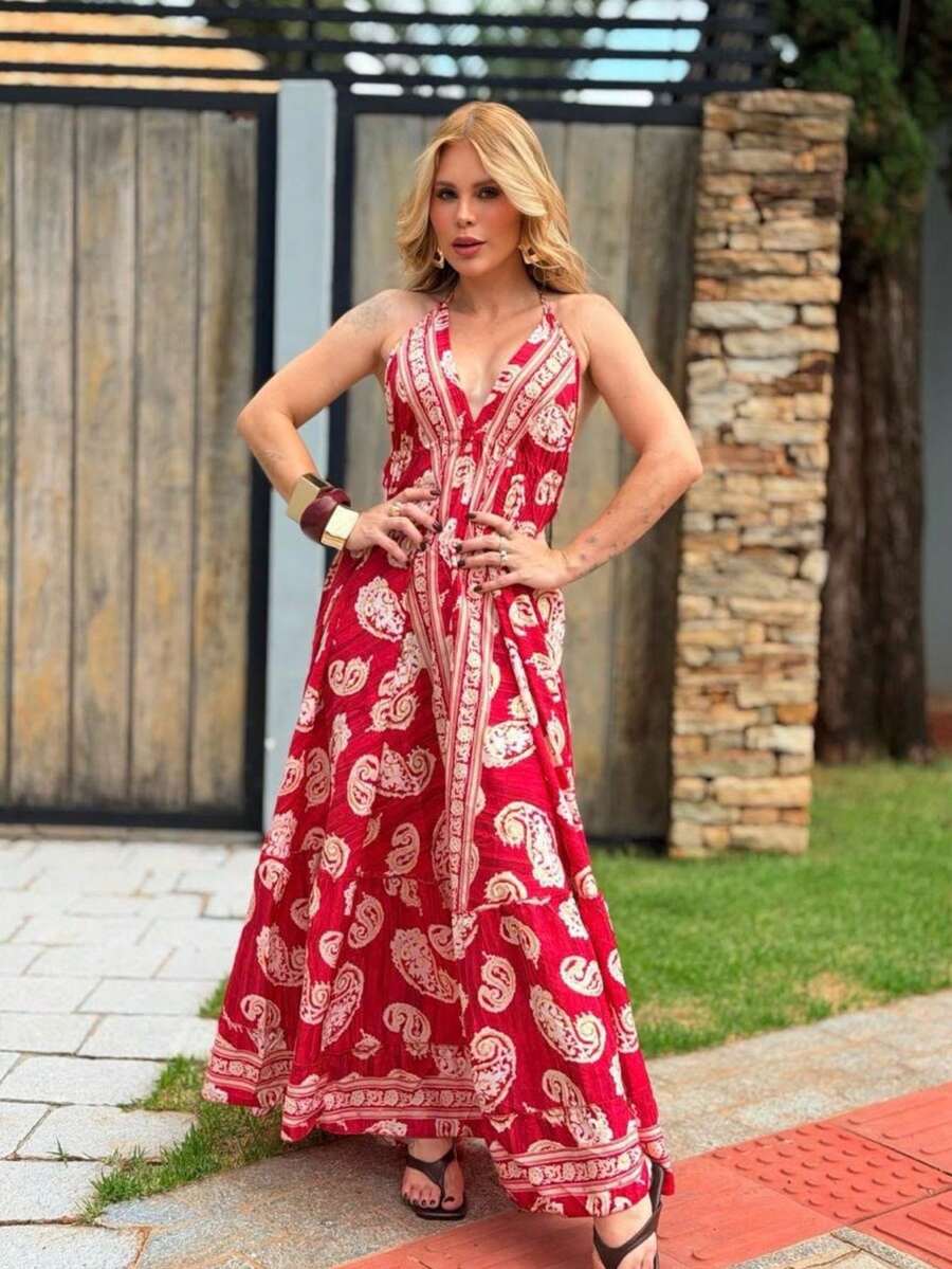 Long Halter Dress Costs Nude - Rojo cereza - Ver 1
