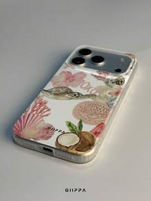 GIIPPA 1件白色背景海龜與貝殼圖案設計手機殼，適用於Phone 17 Pro Max，相容於Phone 16 Pro Max、15 Pro Max、14 Pro Max，韓系高端時尚趣味手機殼，相容於11/12/13/14/15/16 Pro Max Plus，優雅設計適合男女使用，聖誕節、情人節、復活節、婚禮季與生日送給女友的完美禮物！ - 彩色 - 查看 4