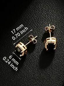 1pc Vintage Square Black Zirconia Men's Stud Earring, Gold Plated Couple Earring, Daily Music Festival Party Hip-Hop Accessory, Anniversary Birthday Gift For Boyfriend - Earrings - View 6