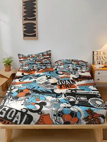 1PC Sports Theme Fitted Sheet (Fitted Sheet Only, No Pillowcase), Printed With Soccer Pattern, Snug-Fit Mattress Protector, Suitable For Twin/Full/Queen/King Size Beds. Bedroom, Guest Room, School Dorm, Hotel All-Season Decorative Item, Gift For Parents, Friends, Partners - Multicolor - View 4