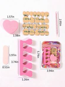 YBJK Kit Persiapan Kuku 5-in-1: Lem Jelly, Buffer Pink, Kikir Kuku, Pemisah Jari Kaki & Stik Kutikula, Set Manikur DIY Portabel untuk Kuku Tempel. - Berwarna merah muda - View 5