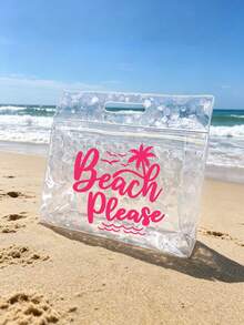 透明沙灘包，大容量「Beach Please」字母印花果凍托特包，防水防沙拉鍊設計，可收納泳衣、毛巾、防曬霜與個人用品，適用於海灘度假、泳池派對、露營野餐、短途旅行場景，適合學生、女孩日常使用，七夕節、生日、母親節、畢業季、開學季、教師節、夏季節慶禮物，亦可作為盥洗包、購物袋、旅行收納袋，輕量透明單肩包 - 彩色 - 查看 14