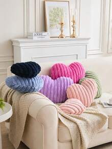 Herzförmiges Plüsch-Zierkissen, süßes dekoratives weiches flauschiges Kunstfell-Kissen für Sofa, Stuhl, Bett, Schlafzimmer, ästhetische Heimdekoration - Weiss - Übersicht 4